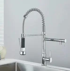 Pull-Down Kitchen Tap Chrome Finish Swivel Spout Mixer Tap Dual Spout Faucet