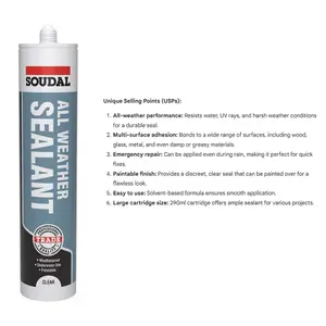 Soudal All Weather Sealant Clear 290ml-Weatherproof, High-performance - Pack of 3