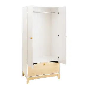 Cody 2 Door 1 Drawer Wardrobe in White and Pine Effect Finish