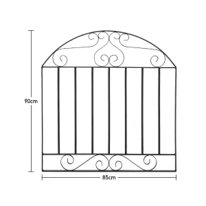 Black Coated Steel Decorative Garden Fence Gate with Arched Top 90 x 85 cm