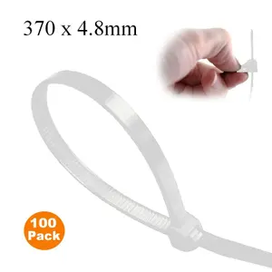 100 x Natural Releasable Cable Ties 370mm x 4.8mm Reusable Wire Tidy Zip Straps