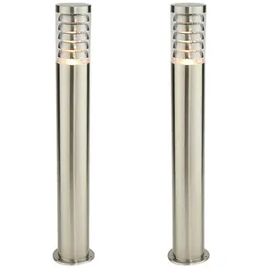 2 PACK Outdoor Garden Bollard Light 80cm Brushed Steel 9W Outside Lamp Post IP44