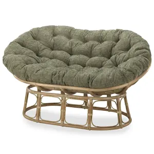 Papasan Sofa Indoor in Natural with Sage Green Cushion Adjustable Frame