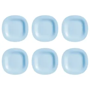 URBNLIVING 27cm Diameter Light Blue Set of 6 Square Opal Glass Dinner Plates