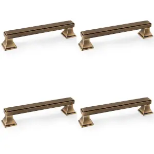 4 PACK - Chunky Square Pull Handle - Antique Brass 128mm Centres SOLID BRASS Drawer Door