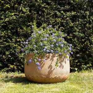 Primrose Round Textured Fibrecotta Planter In Mustard Yellow 55cm