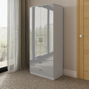 2 Door 2 Drawer Grey Gloss Double Combination Wardrobe Scratch Resistant