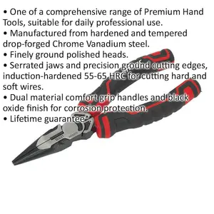 160mm Long Nose Pliers - High Leverage - Serrated Jaws - Corrosion Resistant