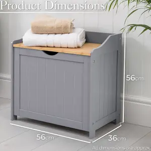 Wooden Laundry Box Bin Grey Bamboo Bathroom Storage Basket Linen Chest Christow