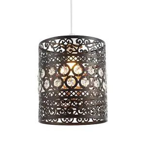 Traditional and Ornate Bronze Easy Fit Pendant Shade with Clear Acrylic Droplets