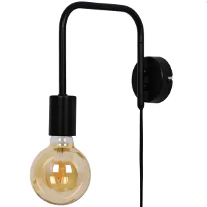 GoodHome Ghlin Industrial Matt Black Plug-in Wall light