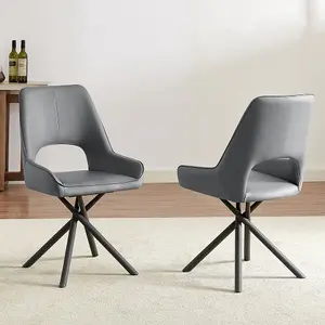 Amaari Grey PU leather Dining Chairs with Anthracite Legs In Pair