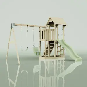 PolarPlay Balcony Tower Kids Wooden Climbing Frame with Swing and Slide - Swing Hagen Sage