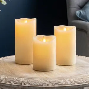 Flameless LED Candles Christmas Flickering Flame Real Wax Cream Set Of 3 Christow