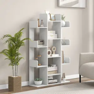 Costway Tree Bookshelf Display Cube Shelf Corner 13-Shelf Industrial Bookcase