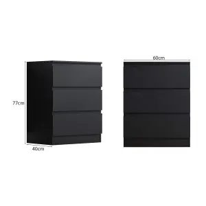 Black Chest Of 3 Drawers Scratch Resistant Bedroom Furniture