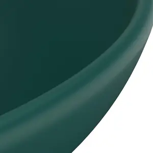 Berkfield Luxury Bathroom Basin Round Matt Dark Green 32.5x14 cm Ceramic