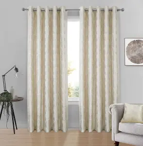 Home Curtains Chrissy Jacquard Fully Lined 65w x 54d" (165x137cm) Cream Eyelet Curtains (PAIR)