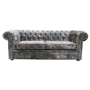 Chesterfield Handmade 3 Seater Sofa Marble Print Soft Fabric In Classic Style