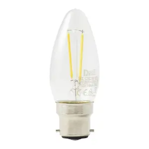 Diall B22 1.8W 250lm Clear Candle Warm white LED filament Light bulb