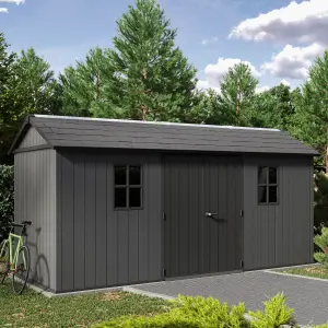 Keter Newton Plus Horizontal 15x7.5 ft Apex Grey Plastic 2 door Shed with floor & 2 windows (Base included)