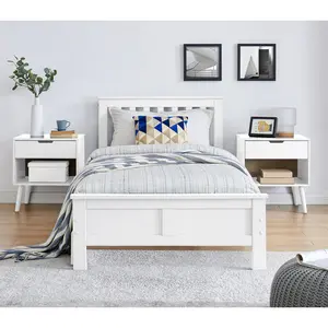 Codman Solid Wood Painted Bed Frame - Modern Farmhouse Style White / Single (3')