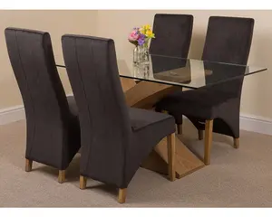 Valencia 160 cm x 90 cm Glass Dining Table and 4 Chairs Dining Set with Lola Black Fabric Chairs