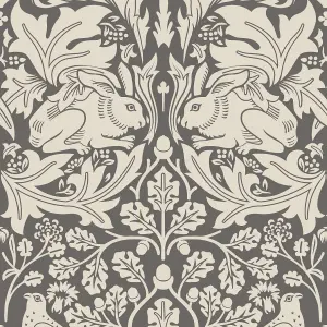 Hoopla Walls Forest Rabbit Charcoal Grey Smooth Matt Wallpaper