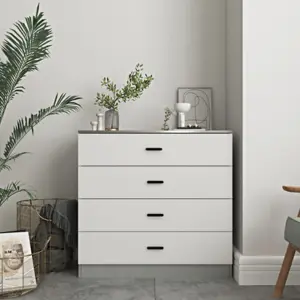 URBNLIVING Height 90.5cm 5 Drawer Wooden Bedroom Chest Cabinet Grey Carcass and  White Drawers Modern Wide Storage Cupboard Closet