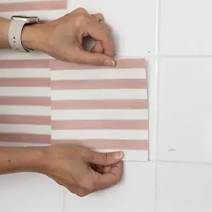 Quadrostyle Stripes Pink Wall Tile and Furniture Vinyl Stickers 15cm(L) 15cm(W) pack of 6