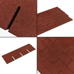 Bitumen Roof Felt Shingles, 20 pcs/34.44 ft² (3.2 sqm), Asphalt Roof Shingles - Weather Resistant Roofing Tiles - Red