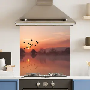 Toughened 6mm Glass Kitchen Splashback 60 x 60cm Misty Morning - Polished Edge Heat Resistant Back Splash for Cookers Hob