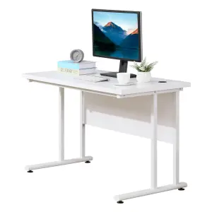 HOMCOM Computer Desk Writing Table with 2 Cable Management Holes Metal Leg White