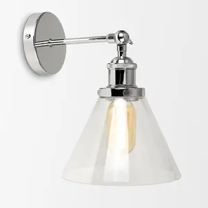 ValueLights Lloyd Retro Style Polished Chrome Adjustable Knuckle Joint Wall Light with Clear Glass Shade