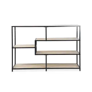 sweeek. 5-level industrial bookshelf in metal and wood effect Loft Natural 114x33x78 cm