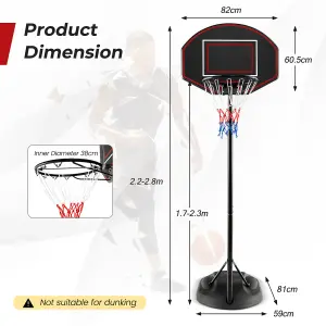 COSTWAY 170-230 cm Portable Basketball Hoop Adjustable Basketball Stand w/ Wheels