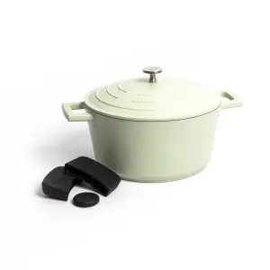 2pc Cookware Set with Mint Non-Stick Cast Aluminium Casserole Dish, 24cm/4 Litre and 3pc Silicone Handle Cover Set - Gift Boxed