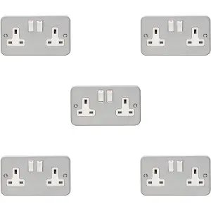 5 PACK 2 Gang Double 13A Switched UK Plug Socket HEAVY DUTY METAL CLAD Power