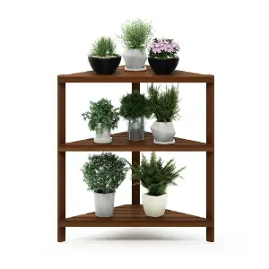 Furinno Tioman Hardwood 3-Tier Corner Shelf in Teak Oil, Natural