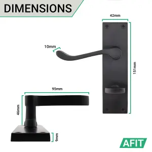 AFIT Black Victorian Scroll Bathroom Door Handles - 1 Pair of Matt Black Internal Lever Handles on Backplate