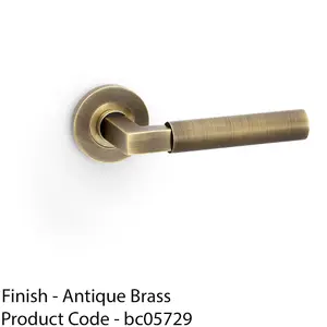 SOLID BRASS Smooth Door Handle Set - Antique Brass Angled Lever On Round Rose