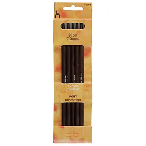 RWOOD KP DE 20CMX7.50 - Knitting Pins: Double-Ended: Set of 5: Rosewood: 20cm x 7.50mm - Pony