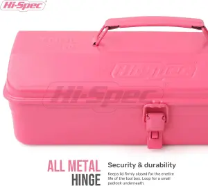 Hi-Spec Pink Steel Metal Barn Tool Box Carry Case: High-Gloss Finish Portable Storage for Everyday Use