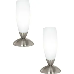 2 PACK Table Lamp Colour Satin Nickel Shade White Glass In Line Switch E14 40W