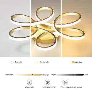 Gold Modern 1 Light Curved Shape Acrylic Flush Mount Integrated LED Ceiling Light Fixture Dimmable 74cm