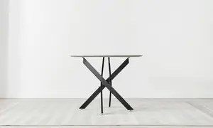 Furniturebox UK Novara Grey Concrete Effect Black Leg Round Dining Table & 4 Grey Velvet Milan Chairs