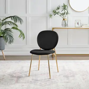 Furniturebox UK Dining Chair - 2x Ivy Black Velvet Upholstered Dining Chair Gold  Legs - Modern Meets Vintage - Round Seat Back