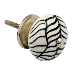 Nicola Spring - Round Ceramic Cabinet Knob - Black Fern