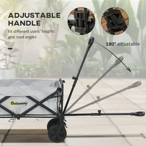 Outsunny Folding Outdoor Storage Trolley Cart Bag Telescopic Handle Brakes Grey