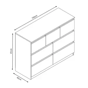 Large 7 Drawer Merchant Chest Sideboard Chest Of Drawers High Gloss Grey